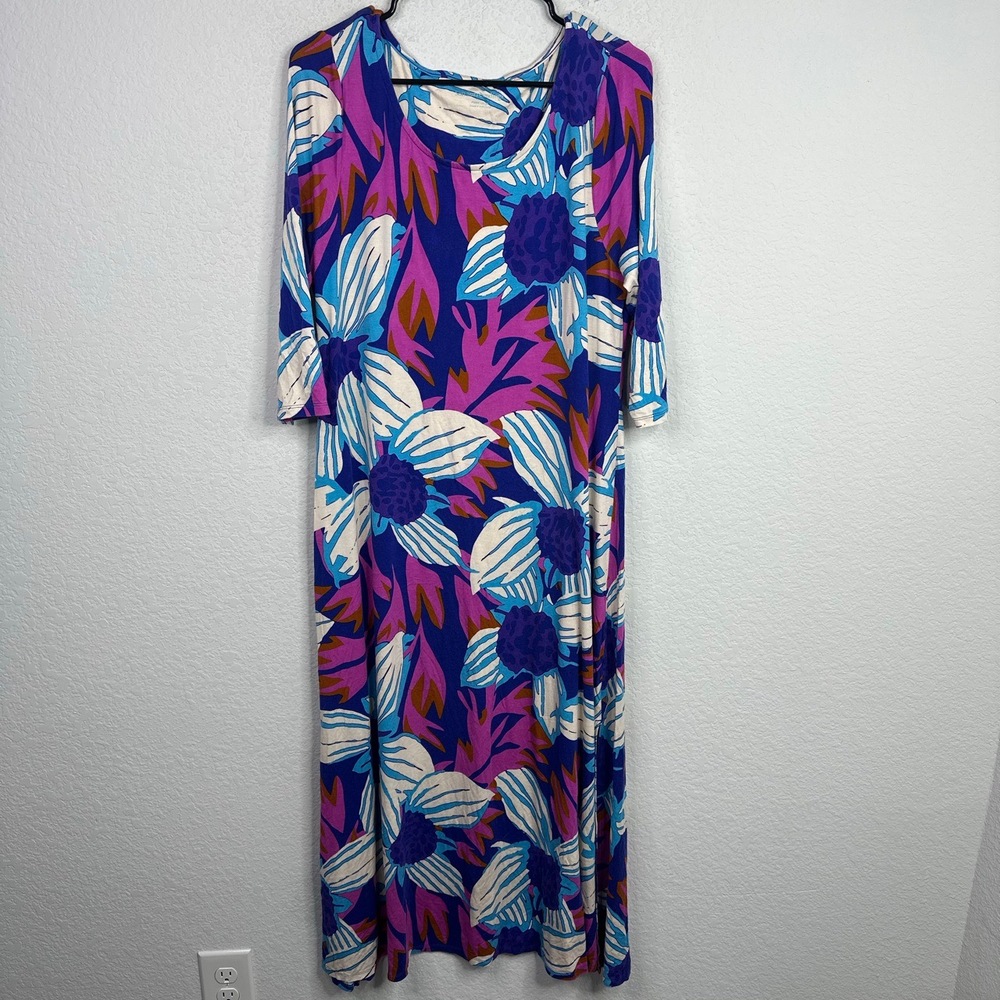 Soft Surroundings Dress Women PL Floral Short Sleeve Hawaiian Boho Vacation Maxi